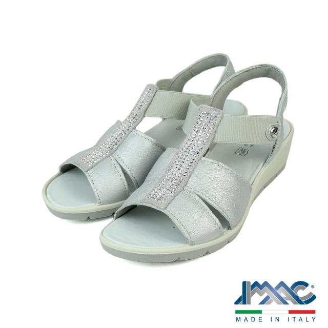 IMACIMAC 鬆緊帶方鑽造型休閒涼鞋 銀色(357020-SIL)