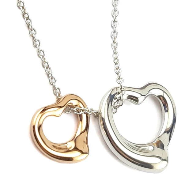 Tiffany&Co. 蒂芙尼 18K金小愛心搭925純銀中款雙Open Heart墜飾項鍊