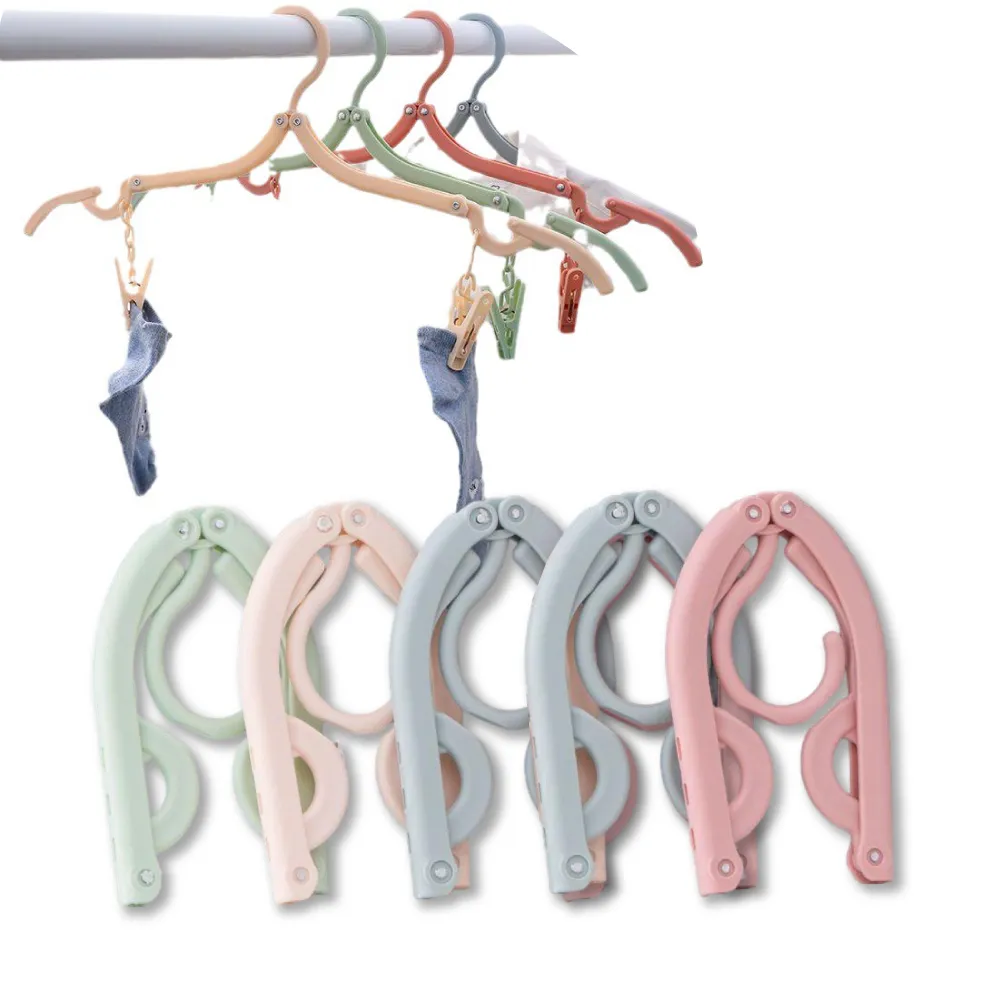 【收納衣架】旅行便攜摺疊衣架夾子5入(防滑 防風 曬衣架 伸縮衣架 宿舍 家用 曬衣夾 折疊 曬襪 晾曬夾)