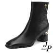 【JP Queen New York】石方紋復古方頭拉鍊粗跟短靴(2色可選)