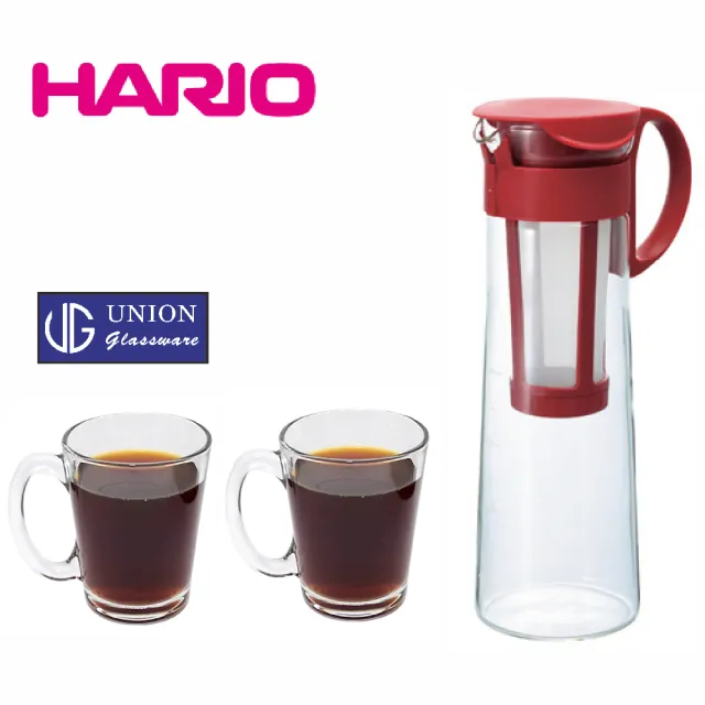 【HARIO】冷泡咖啡壺1000ml+UNION 玻璃咖啡杯2入(冷萃 冰釀咖啡)