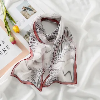 【VEDINA】100%頂級桑蠶絲真絲雪紡典雅浪漫絕美設計彩繪多彩絲巾披肩綢緞脖圍圍巾(優雅紅)