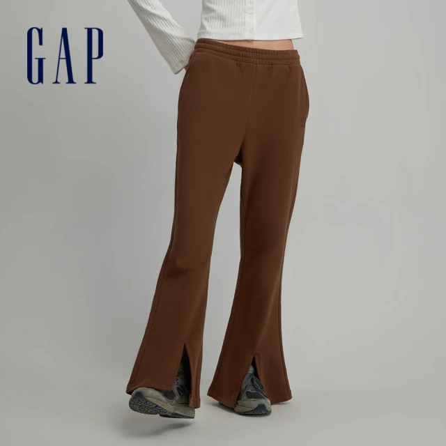 GAP 女裝 Logo喇叭鬆緊褲 碳素軟磨系列-深棕色(567732)