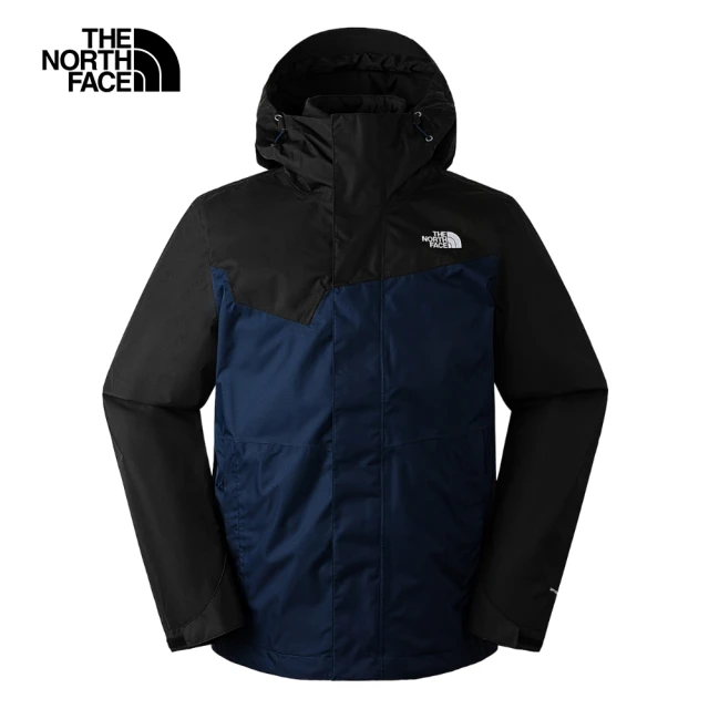 The North Face 北面男款藍黑拼接防水透氣保暖連帽三合一外套｜88RM8K2