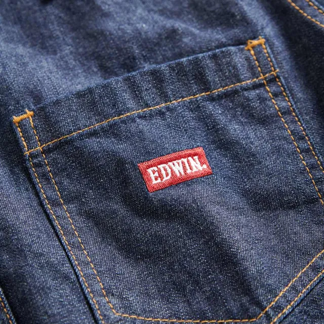 【EDWIN】男裝 露營系列 刺繡LOGO長袖牛仔襯衫(原藍色)