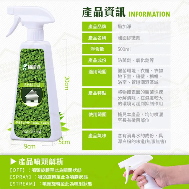【JOHN HOUSE】白色牆面除黴劑 噴一噴不用擦 快速除黴恢復潔白 效果持久(500ml)