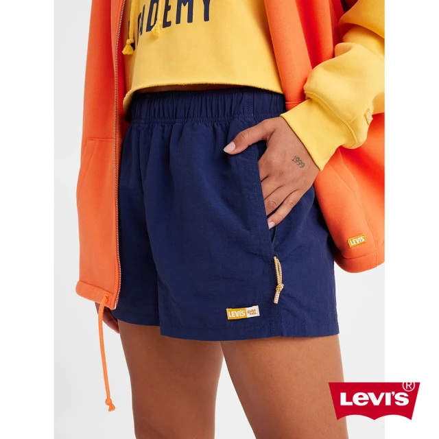【LEVIS 官方旗艦】Gold Tab金標系列 女款 鬆緊帶闊腿休閒短褲 海軍藍 熱賣單品 A3749-0010