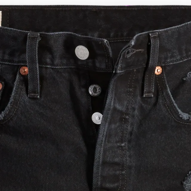 LEVIS 官方旗艦】女款501高腰排釦牛仔闊腿短褲/ 精工不規則黑魂 LEVIS 官方旗艦】女款501高腰排釦牛仔闊腿短褲/ 精工不規則黑魂