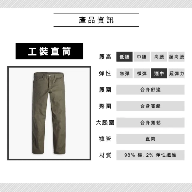 【LEVIS 官方旗艦】男款 工裝直筒休閒褲 / 軍綠基本款 / 彈性布料 人氣新品 A1136-0018