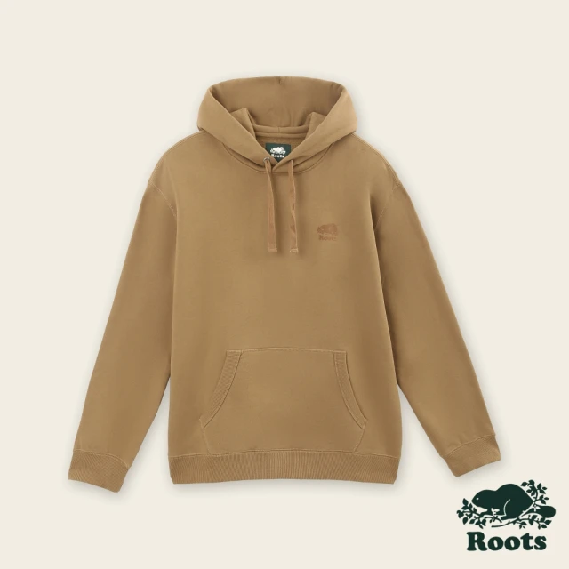 Roots Roots男裝-絕對經典系列 海狸LOGO落肩刷毛布連帽上衣(核桃棕)