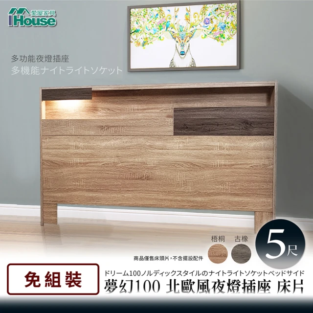 【IHouse】夢幻100 北歐風夜燈插座 床片-雙人5尺