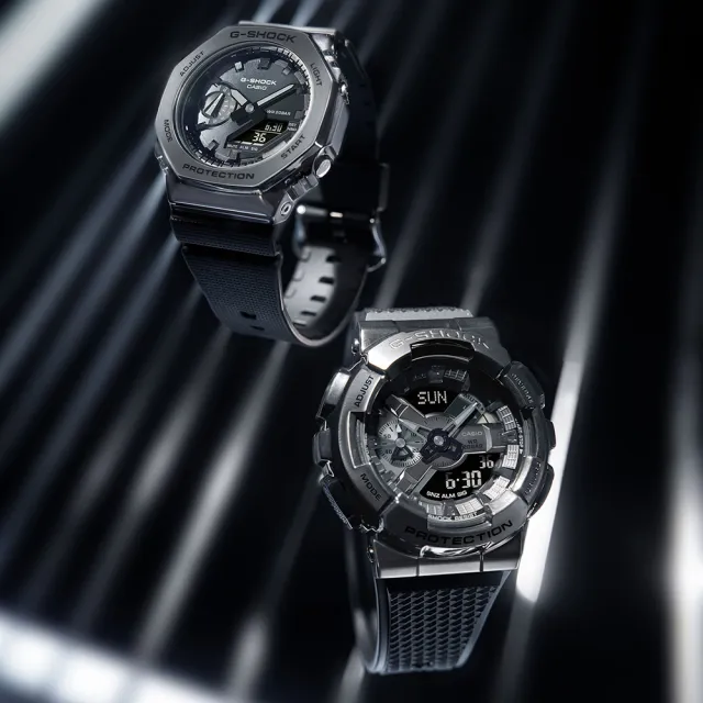 【CASIO 卡西歐】G-SHOCK 酷黑時尚 金屬八角防護構造雙顯錶 禮物 開學(GM-2100BB-1A/速)