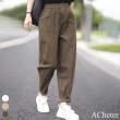 【ACheter】棉麻感休閒褲鬆緊腰顯瘦文藝哈倫褲寬鬆長褲#119336(白/綠/棕)