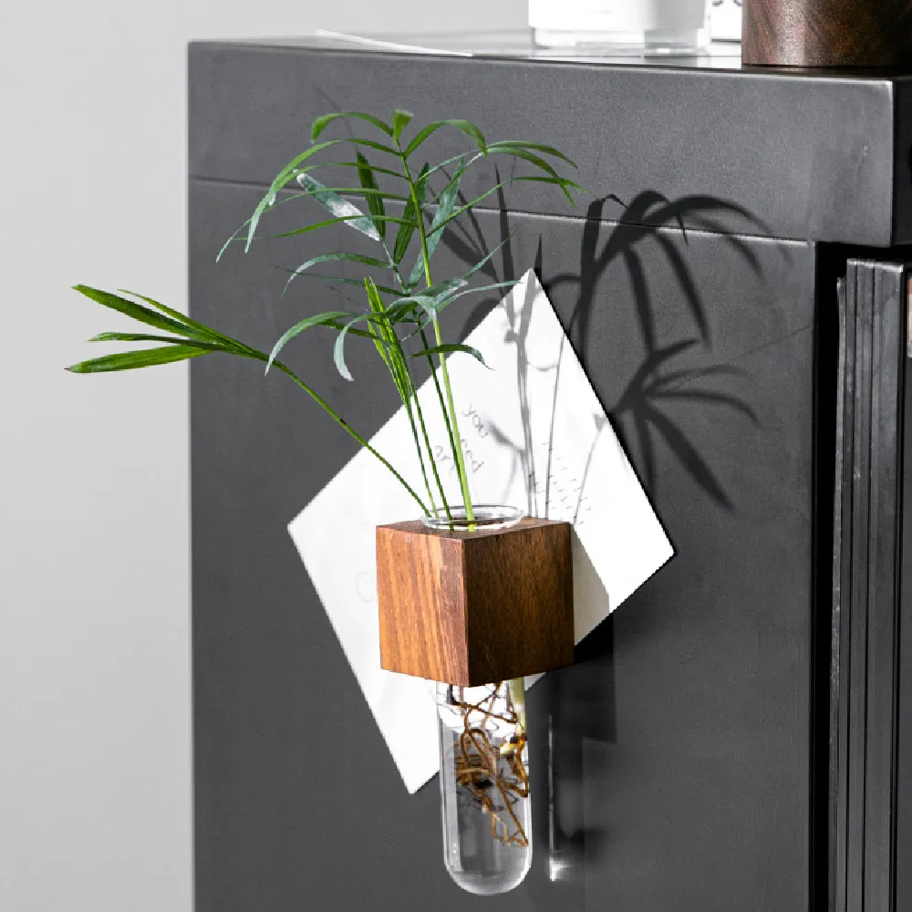 花束試管】黑胡桃木插花器冰箱貼(插花瓶水耕植物乾燥花裝飾瓶磁鐵佈置