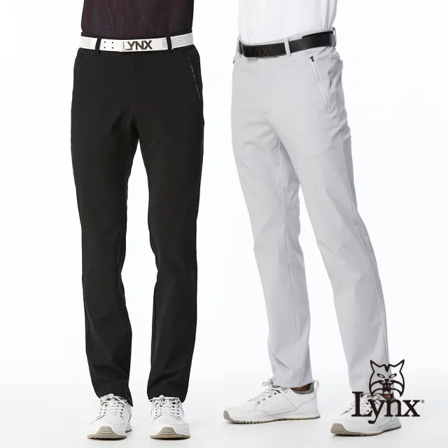 【Lynx Golf】男款保暖防風防潑水內刷毛材質拉鍊口袋設計平口窄管休閒長褲(二色)