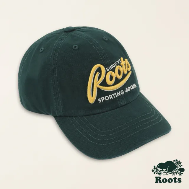 【Roots】Roots配件-復古翻玩系列 草寫文字經典棒球帽(深綠色)