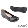 【SCONA 蘇格南】全真皮 簡約舒適楔型鞋(黑色 31199-1)