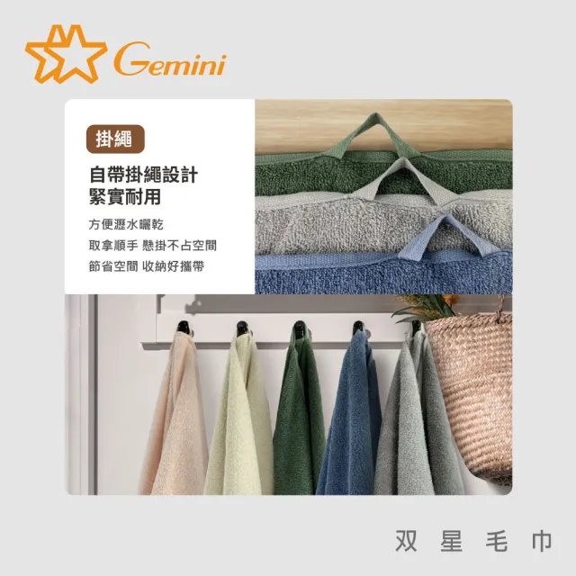 【Gemini 雙星】官方直營 100%純棉飯店毛巾6入(自帶掛繩)-多色任選