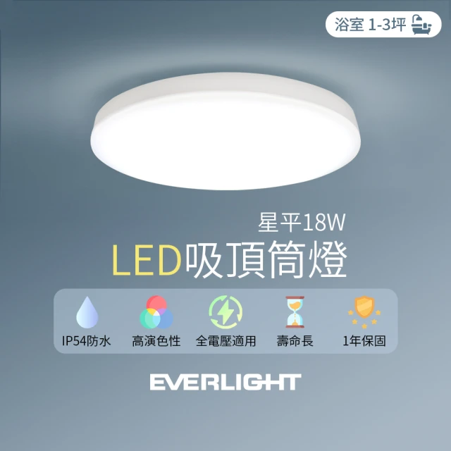 Everlight 億光 6入組 LED 18W星平 防水吸