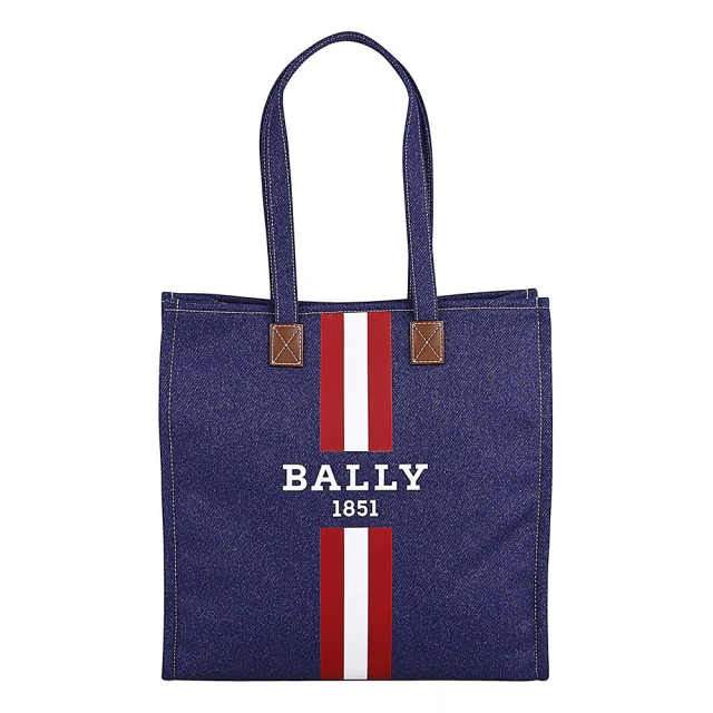 BALLY BALLY Crystalia.NCS印白字LOGO帆布磁釦式手提/肩背托特包(牛仔藍)