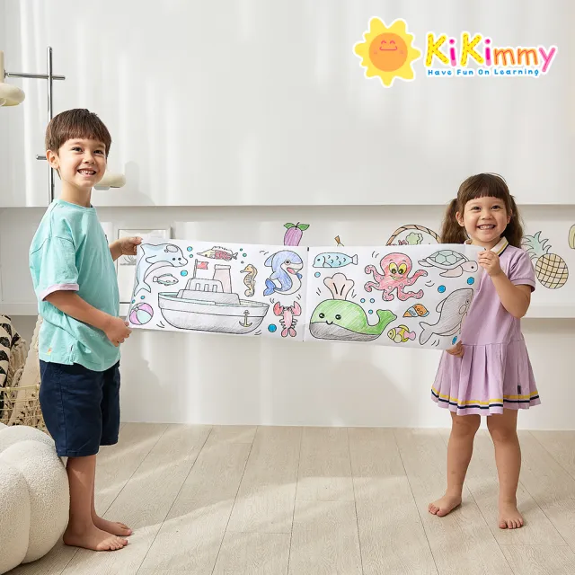 【kikimmy】兒童自黏無痕著色塗鴉捲紙彩繪組(6款紙捲+12色彩色鉛筆)