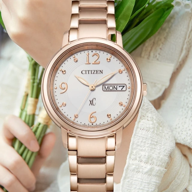 CITIZEN 星辰 xC廣告款 光動能 玫瑰金優雅腕錶 33mm(EW2426-54A)