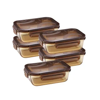 【CorelleBrands 康寧餐具】琥珀色耐熱玻璃保鮮盒650ml超值5件組(E25)