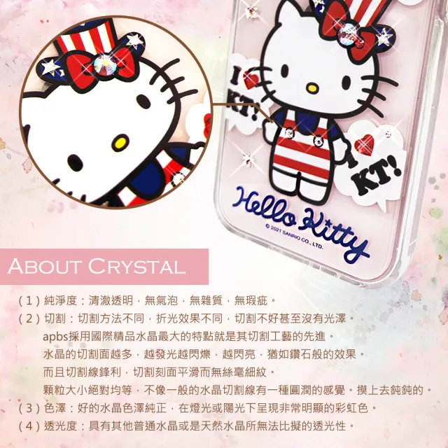 【apbs】三麗鷗 iPhone 16/15/14/13/12/11系列 輕薄軍規防摔水晶彩鑽手機殼(凱蒂美國派)