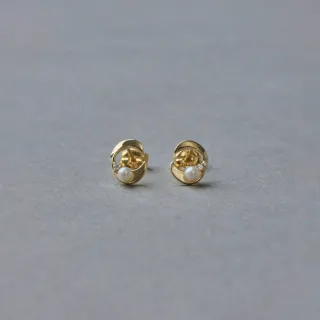 【ete】K10YG 新月珍珠/鑽石耳環(金色)