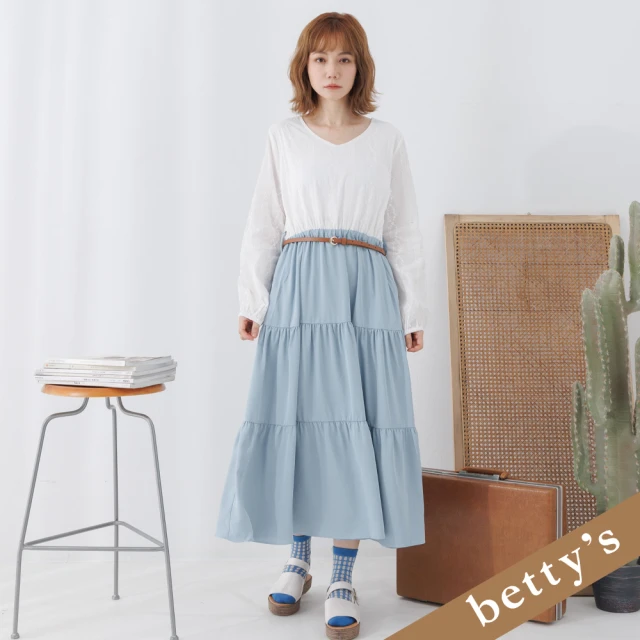 betty’s 貝蒂思 蕾絲拼接腰帶蛋糕洋裝(白色)