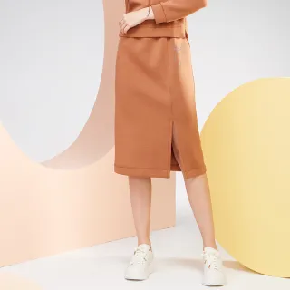 【MYVEGA 麥雪爾】MA太空棉燙鑽小熊連帽抽繩套裝八分裙-駝色(上下身分開販售)