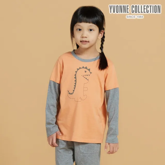【YVONNE 以旺傢飾】童裝｜恐龍網印長袖上衣(暖陽橘)