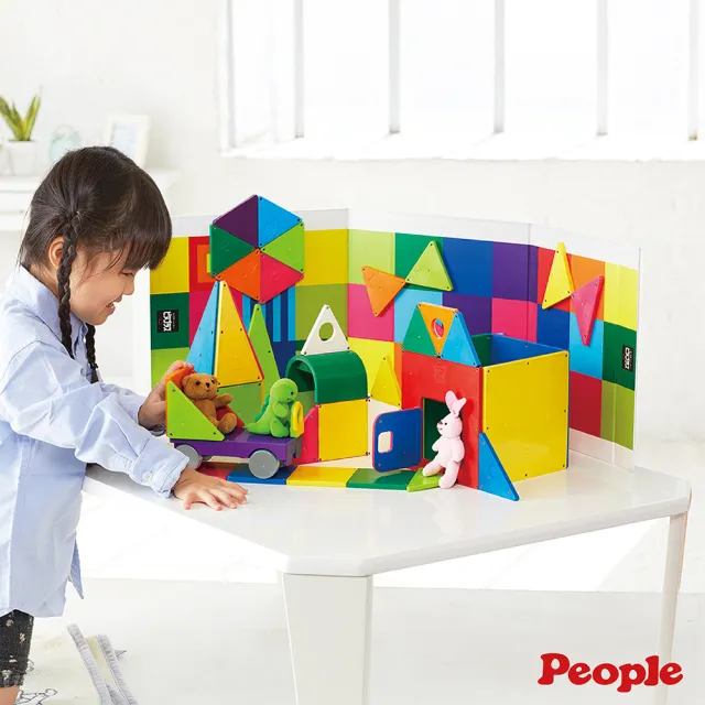 【People】益智磁性積木BASIC系列-平面積木豪華組-附吸附板(1.5歲-/STEAM)