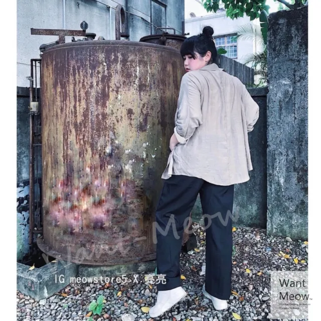 【Want-Meow】90公斤可穿/復古高腰西裝寬褲/西裝褲(直筒褲/落地褲/黑褲/大尺碼/大碼)