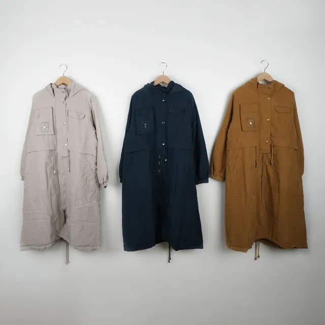 【MOSS CLUB】微笑開關印花長版間棉長袖外套(深藍 杏 咖/魅力商品)