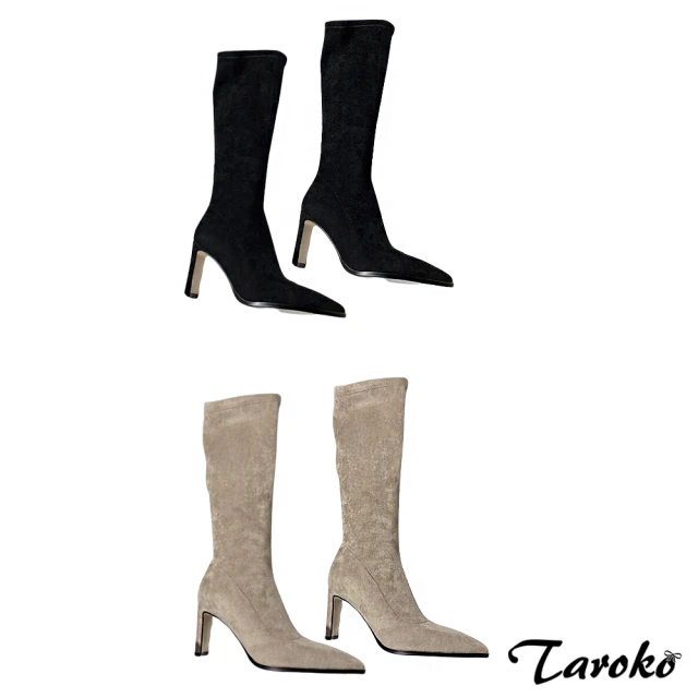 Taroko 流行色系尖頭粗跟長筒靴(2色可選) 推薦