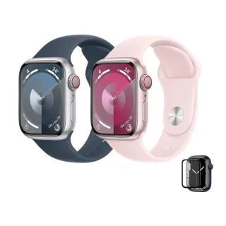 鋼化保貼組【Apple】Apple Watch S9 LTE 41mm(鋁金屬錶殼搭配運動型錶帶)