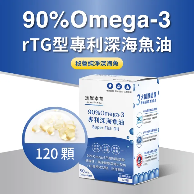 【達摩本草】90% Omega-3 專利深海魚油 1入組(120顆/盒)