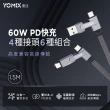 2入組【YOMIX 優迷】PD 60W Type-C 1.5M六合一編織極速傳輸充電線 (支援iphone15快充)