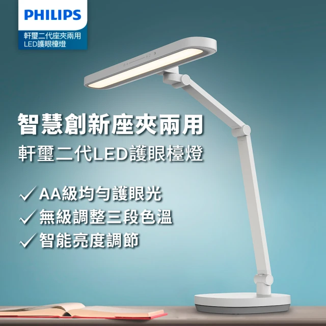 Philips 飛利浦 66251軒璽二代座夾兩用智慧全光譜護眼檯燈(PD060)