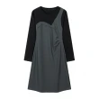 【MsMore】時尚撞色拼接設計感長袖顯瘦連身裙中長版洋裝#119402(灰)