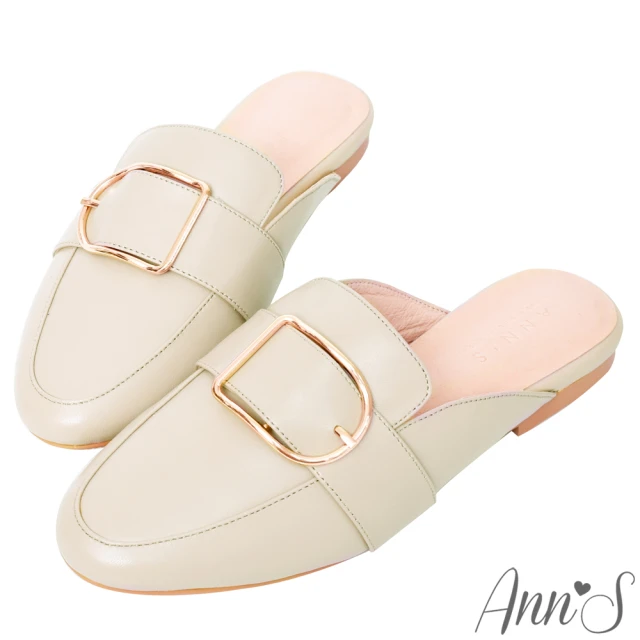 【Ann’S】質感真小羊皮D型扣帶穆勒鞋-版型偏小(米白)