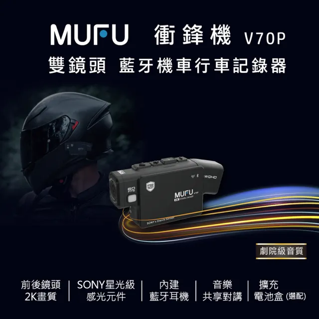 【MUFU】雙鏡頭藍牙機車行車記錄器V70P(贈64GB記憶卡 機車行車紀錄器)