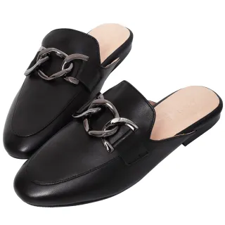 【Ann’S】個性立體粗鍊質感真小羊皮穆勒鞋-版型偏小(黑)