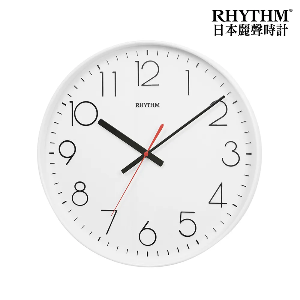 【RHYTHM 麗聲】經典工業風超靜音百搭居家36cm掛鐘(白色)