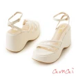 【amai】時尚日系性感厚底楔型涼鞋 厚底涼鞋 高跟涼鞋 厚底鞋 坡跟 時尚 大尺碼 SP112-64BE(杏色)