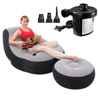 【INTEX】超值組合－單人豪華充氣沙發+打氣機(充氣沙發 腳蹬 露營沙發 懶骨頭 午休椅 平行輸入)