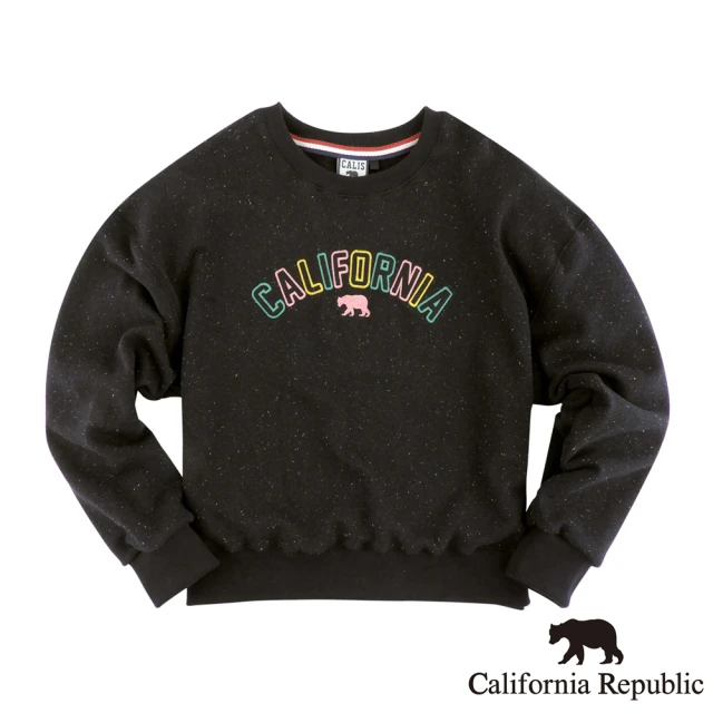 California Republic 繽紛鏤空繡花logo熊落肩大學TEE(女版)