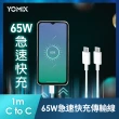 C to C 65W1M線組【YOMIX 優迷】65W GaN氮化鎵三孔電量顯示快充充電器(支援iphone15快充)