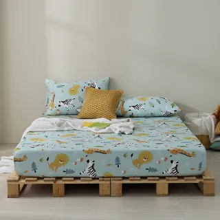 【GOLDEN-TIME】40支精梳棉三件式枕套床包組-非洲草原(雙人)